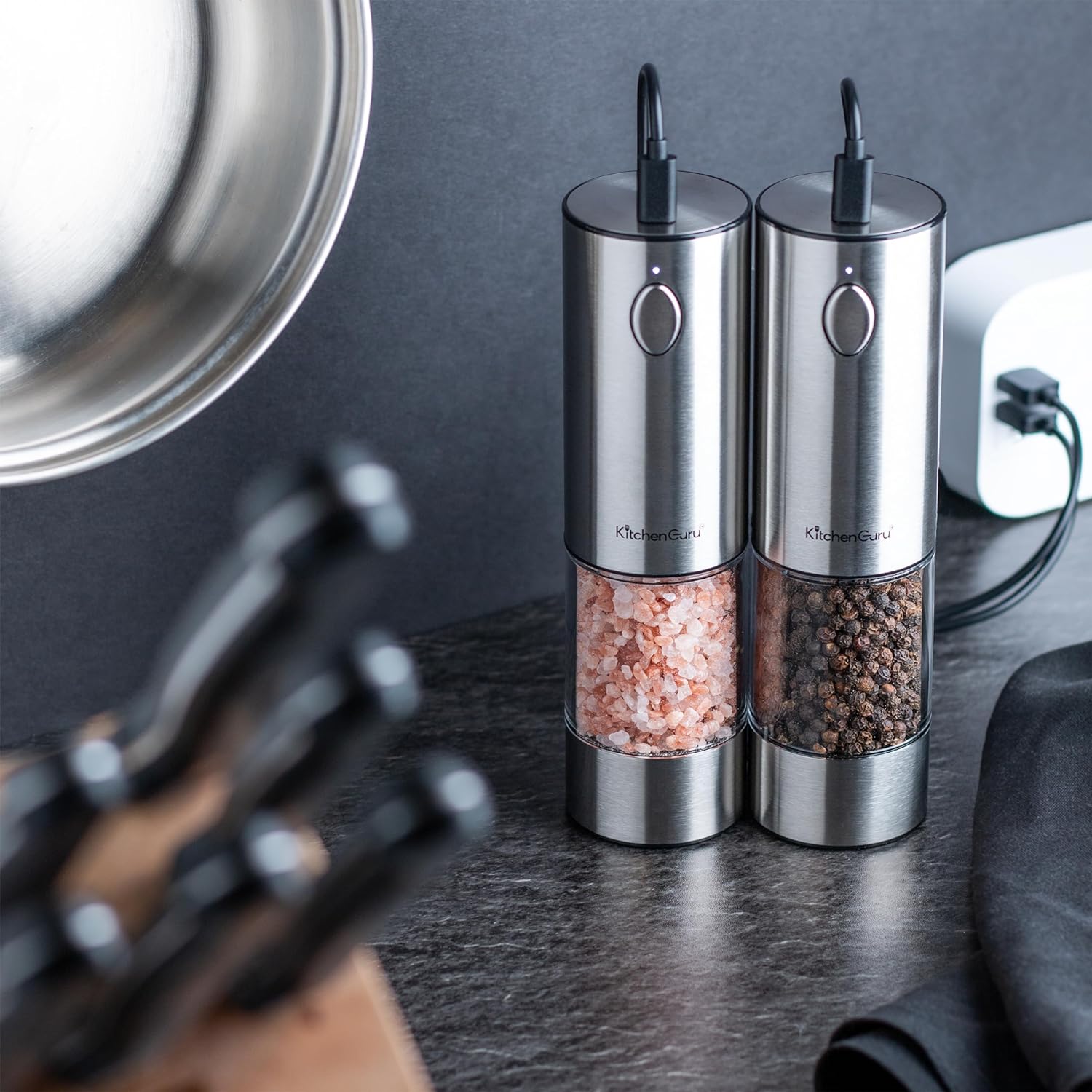 Premium Rechargeable Electric Salt and Pepper Grinder Set