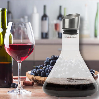 Wine Decanter with Stainless Steel Aerator Pourer Lid - Clear Color